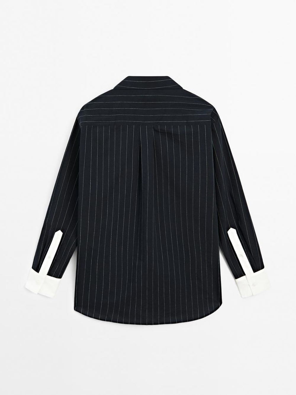 Massimo Dutti Рубашка в полоску с контрастной деталью, темно-серый