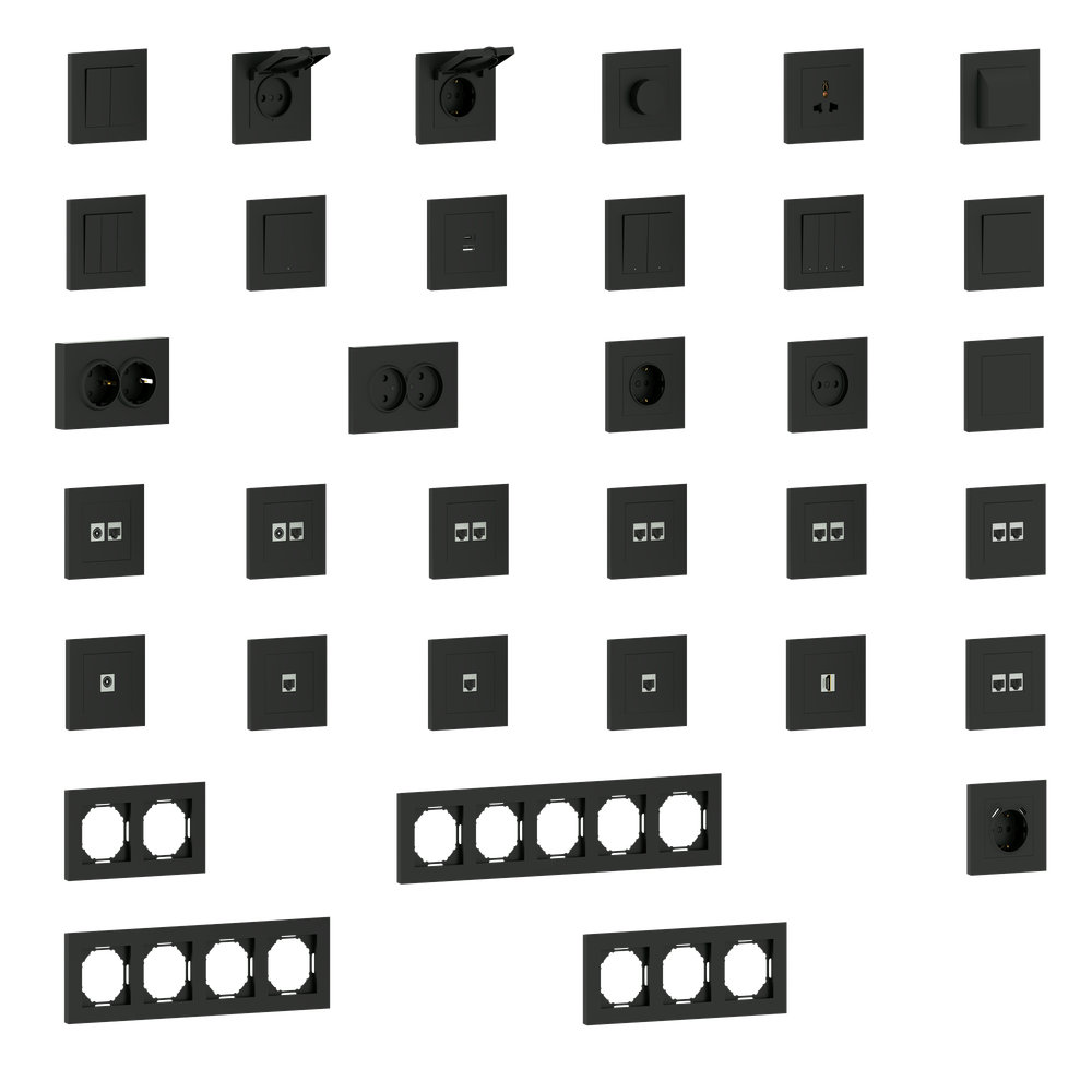 Накладка для розетки Schuko с зарядным устройством USB A+C, со шторками 16A 250В, матовый карбон, серия A07