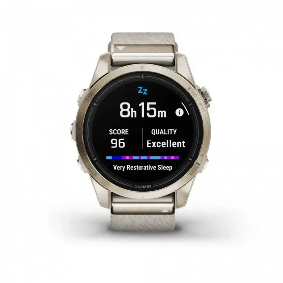 Garmin epix Pro (Gen 2) Sapphire Edition 42 мм, золотистый корпус с нейлоновым ремешком сливочного цвета