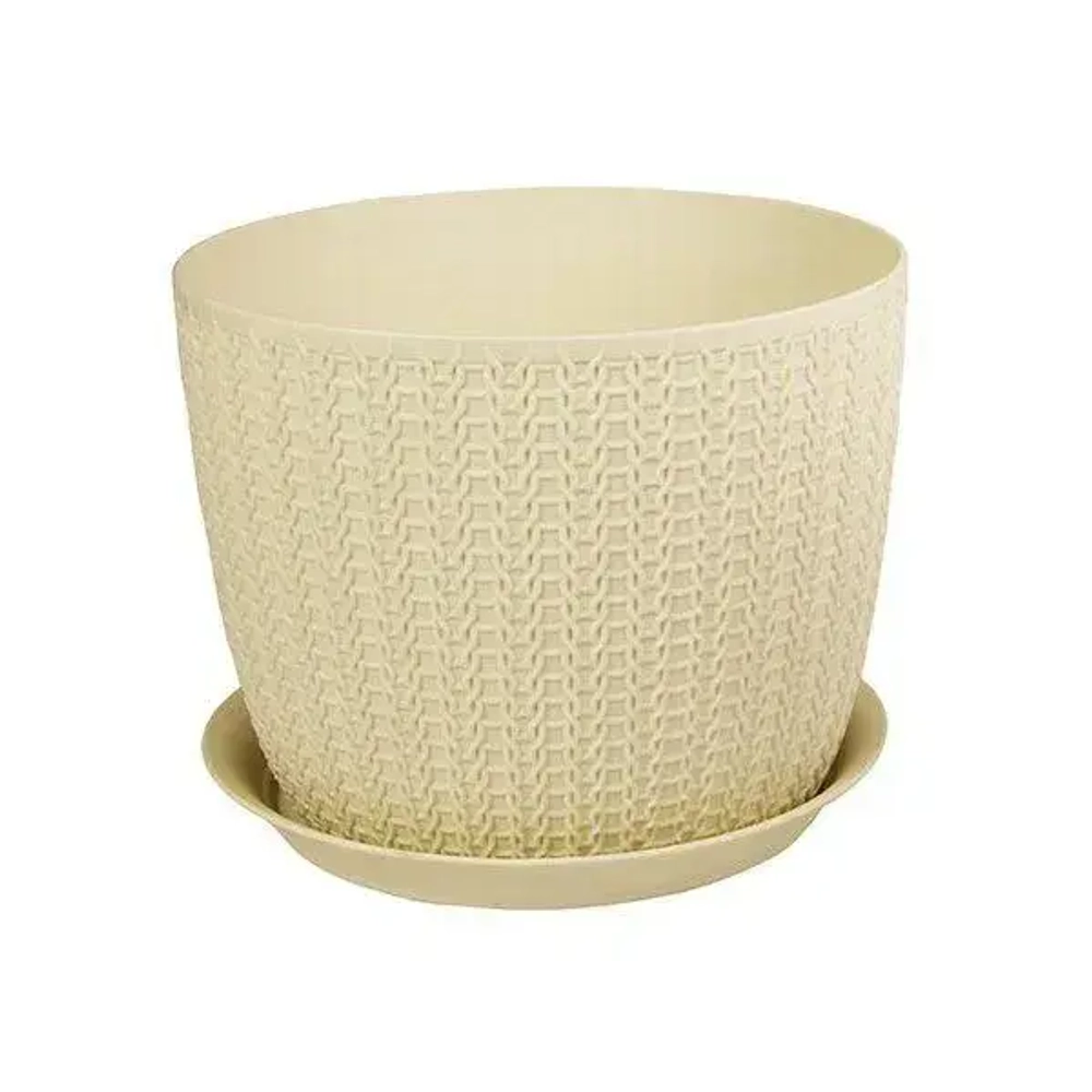 Кашпо ВЯЗАНИЕ D210мм 4,5л с поддоном белый ротанг 0,165,21х0,21м (комплект 9 шт)
