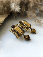 Серьги "Надежда" ручной работы из бисера и камня тигровый глаз