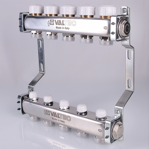 Коллекторная группа из нержавеющей стали с регулирующими и балансировочными клапанами выход под евроконус VALTEC