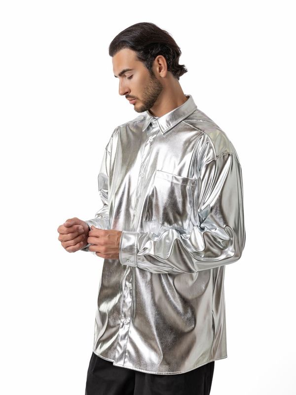Рубашка эко-кожа серебро - фото 2
