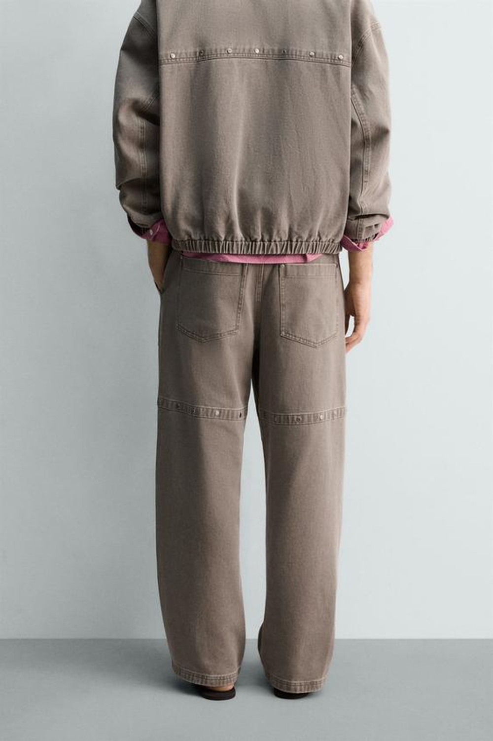 ZARA БРЮКИ RELAXED FIT С ЗАКЛЕПКАМИ LIMITED EDITION, ПЕСОЧНЫЙ МЕЛАНЖ