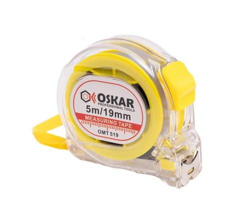РУЛЕТКА OSKAR 5М*19ММ ПРОЗРАЧНАЯ ХРОМ OMT519