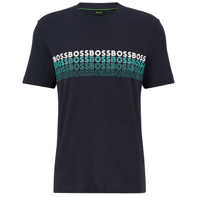 Футболка мужская теннисная BOSS x Matteo Berrettini Crew-Neck T-Shirt in Cotton With Multi-Coloured Logos Tee - dark blue