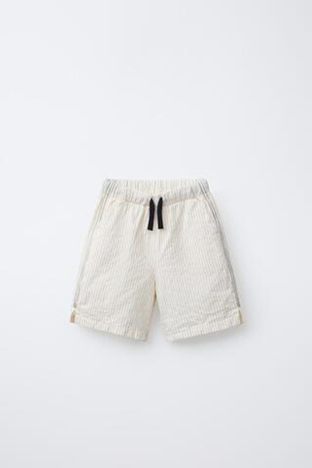 ZARA ШОРТЫ В ПОЛОСКУ, ЭКРЮ/ЧЕРНЫЙ