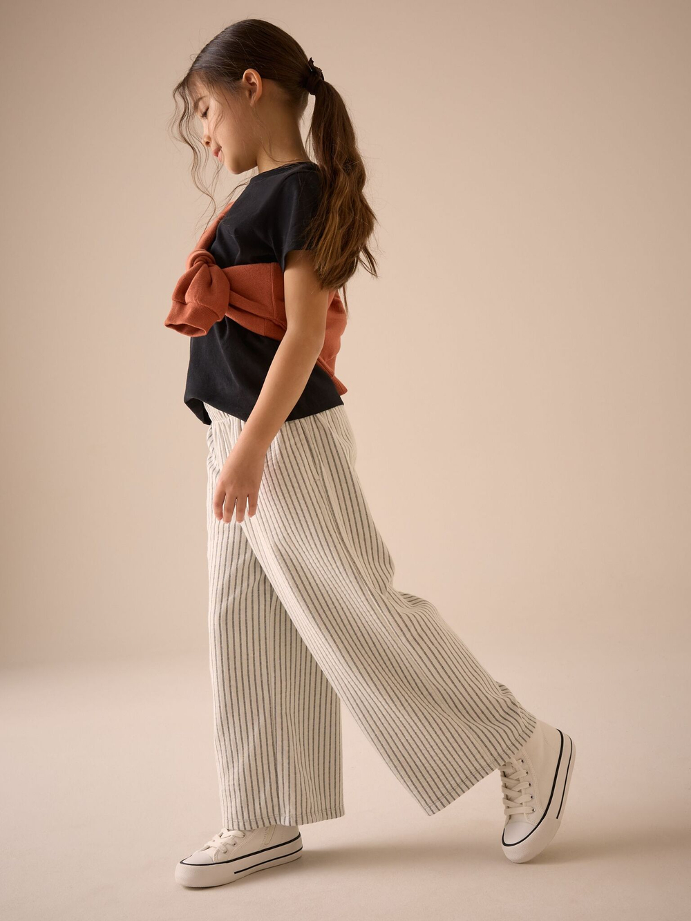 Брюки широкие для девочки Next E61-309, Кремовый, Черный