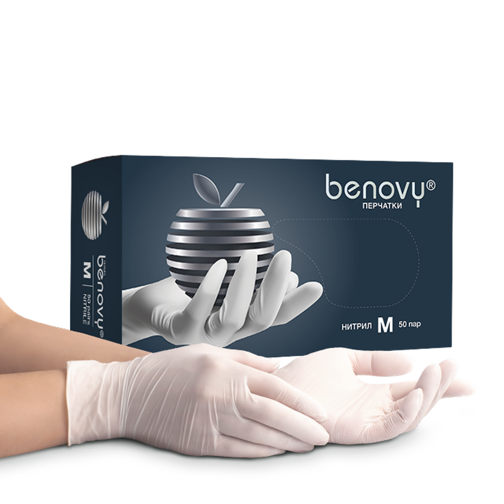 Перчатки BENOVY нитр. тескст. на пальцах нестер.белые р.XS №50,ЧЗ