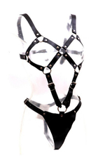 Кожаное боди в стиле БДСМ (Цвет: черный с серебряным)