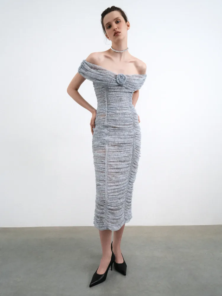 Фиби миди (Fibi midi), платье миди из голубого кружева