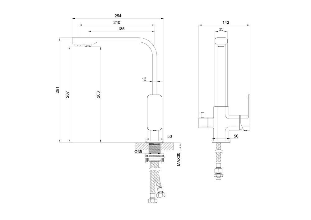Смеситель для кухни с подключением фильтра WONZON & WOGHAND, Темный графит (WW-88458004-BGM)