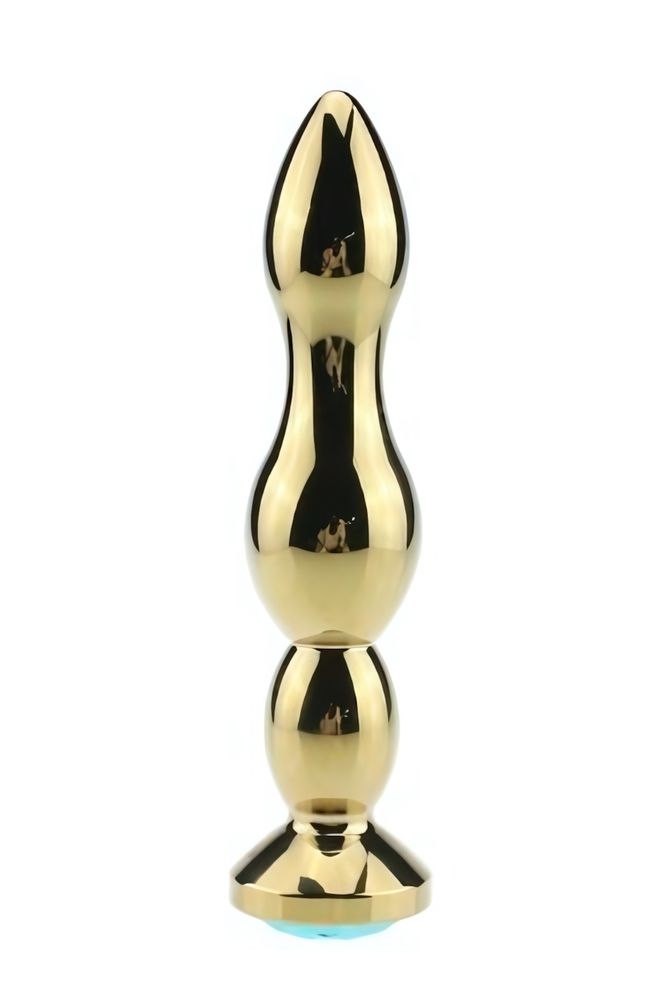 Анальная втулка с кристаллом ребристая Gold Plug Pink 14 см