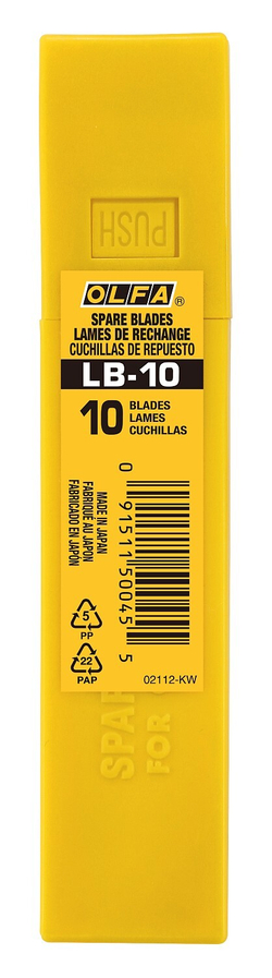 OLFA 18 мм, 10 шт, в боксе, сегментированные лезвия (OL-LB-10)