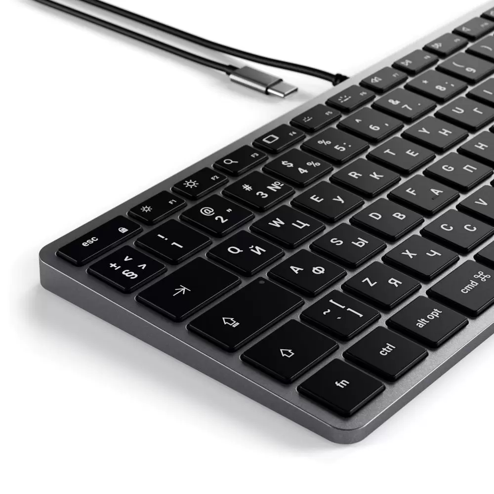 Клавиатура Satechi Slim W1 USB-C Wired Keyboard-RU. Раскладка - Русская. Цвет- Серый космос.