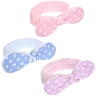 Повязка на голову косметическая «ДАЙМОНД РУШ», горошек, цвет лавандовый, пудровый, небесный, 20*5.5см (ZIP пакет)