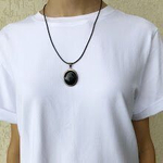 Комплект серьги и кулон черный агат К3475