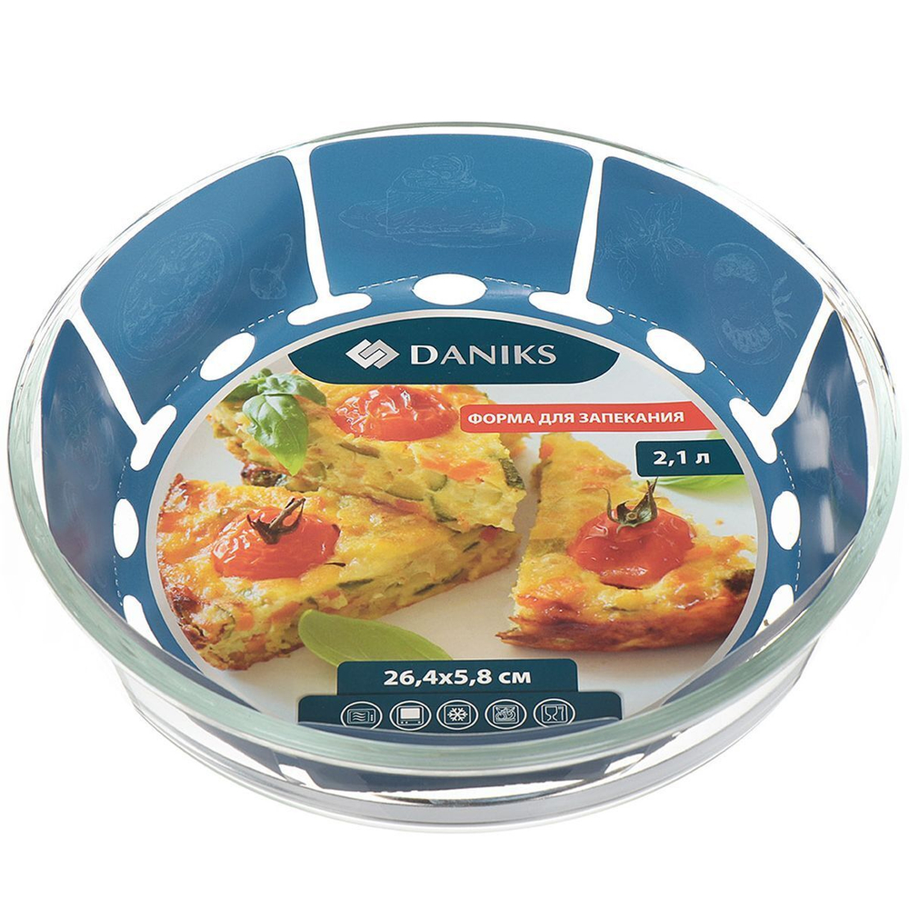 Форма для выпечки стекло, 26.4х26.4х5.8 см, 2.1 л, кругл, Daniks