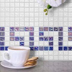 STP-Border1 Natural Стеклянная мозаика Steppa синяя белая глянцевая