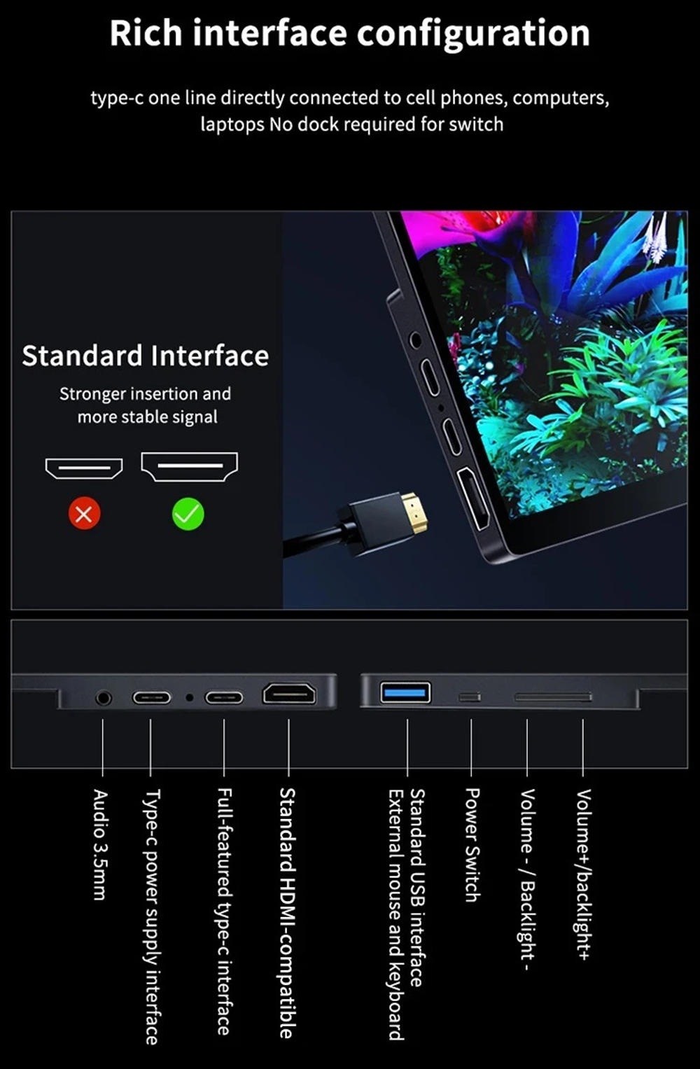 13.3" Портативный сенсорный монитор VCHANCE 4K OLED 3840x2160, 60 Гц