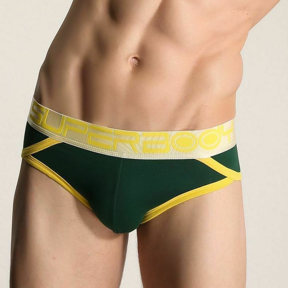 Мужские трусы брифы зеленые с серебристой резинкой Superbody Green Brief