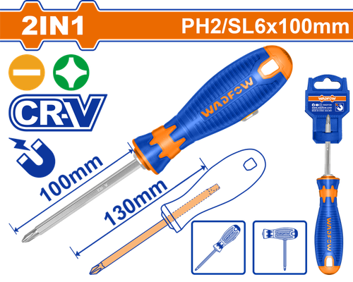 Oтвертка 2 в 1 PH2+SL6.5x130 мм (12/48) WADFOW WSS45M3