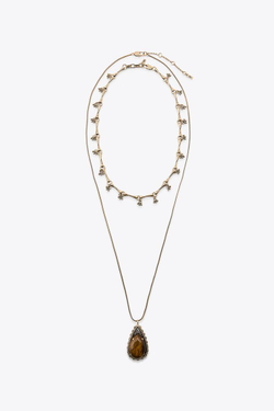 ZARA НАБОР ИЗ 2 МЕТАЛЛИЧЕСКИХ ОЖЕРЕЛИЙ С КАМНЯМИ, ЗОЛОТИСТЫЙ