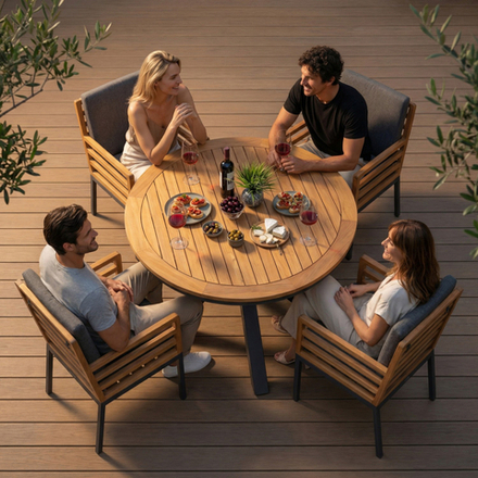 Стол круглый обеденный Ideal Patio AMATO карбон, тик