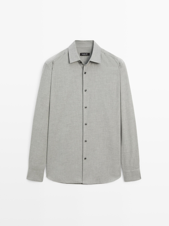 Massimo Dutti Меланжевая рубашка облегающего кроя из твила, серый