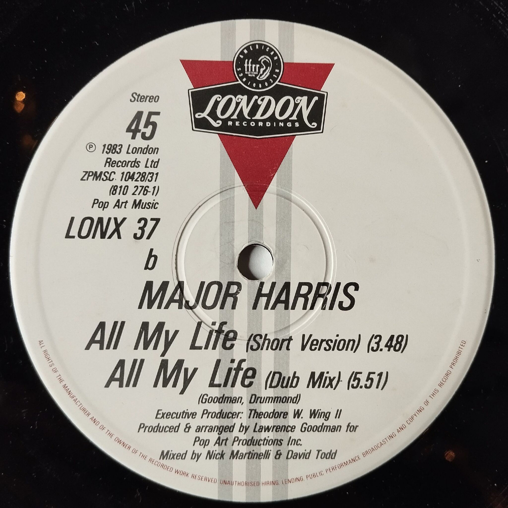 Винтажная виниловая пластинка LP Major Harris All My Life (UK 1983) Maxi Single 45 RMP