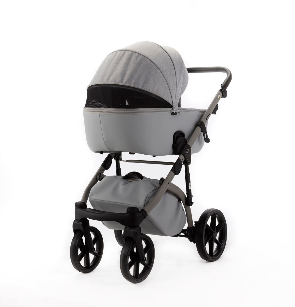 Детская универсальная коляска Adamex NOLA Natura MOON-9 (2в1) - Светло-серая ткань, светло-серая экокожи