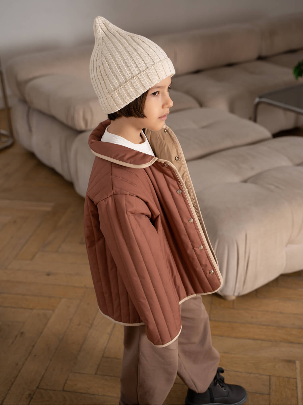 Куртка стёганая двухсторонняя Mjölk Terracotta/Beige