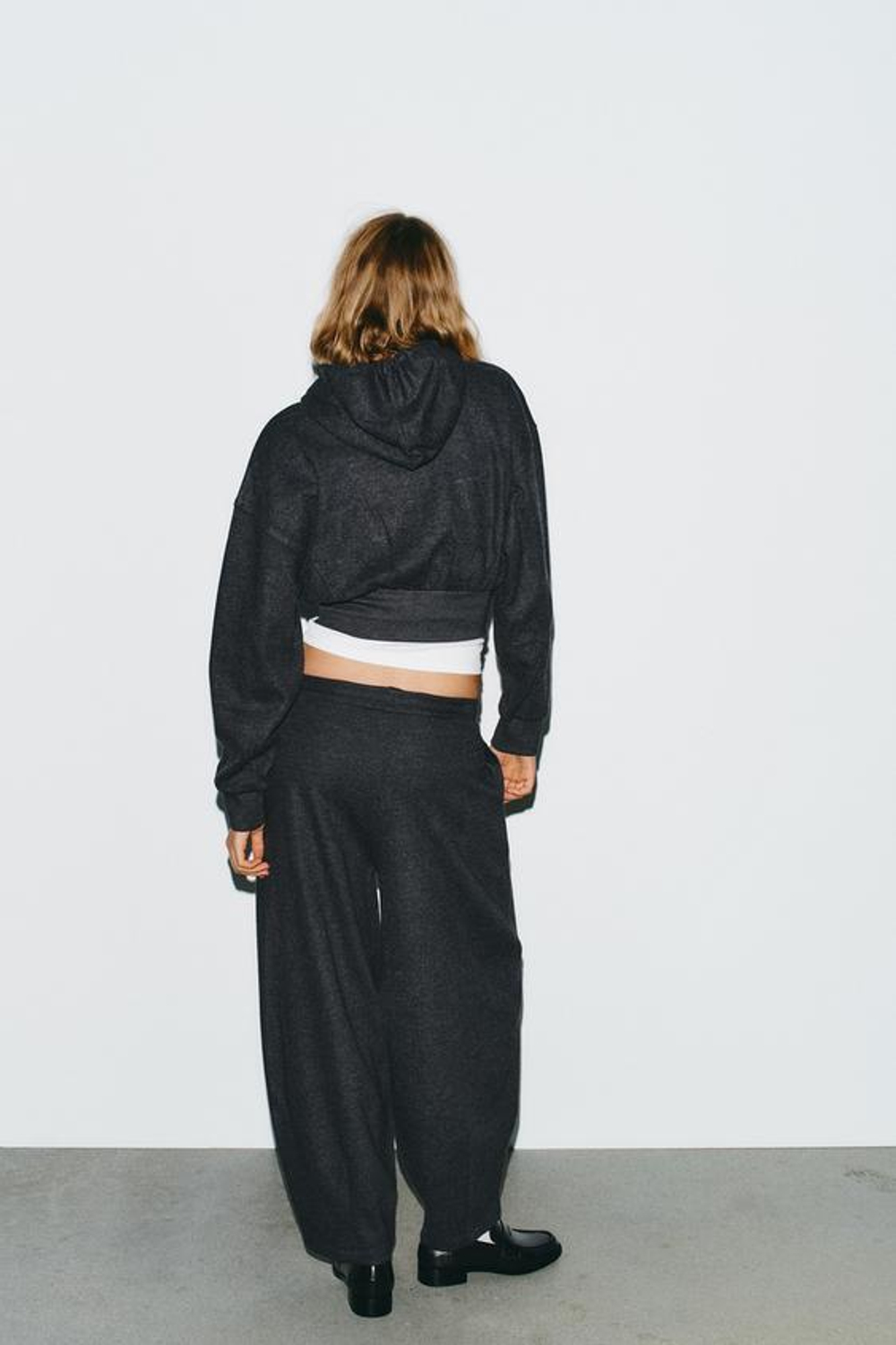 ZARA БРЮКИ BALLOON В РУБЧИК, ТЕМНО-СЕРЫЙ