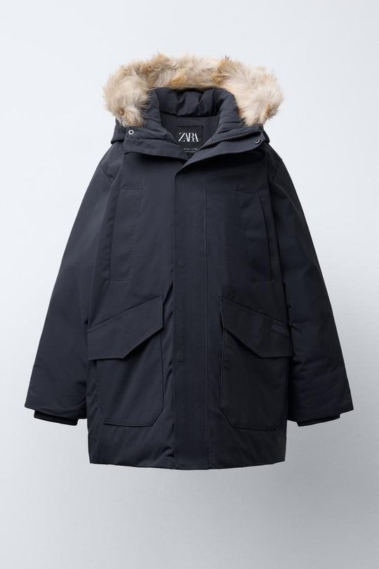 ZARA ПУХОВК С КАПЮШОНОМ, СВИНЦОВЫЙ