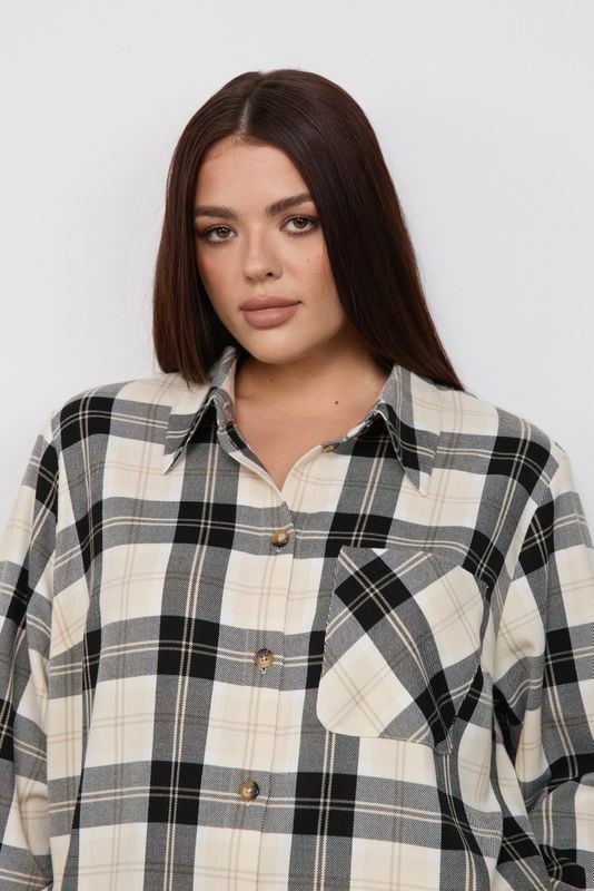 Рубашка в клетку прямого кроя, черно-белый