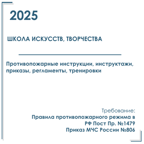 Комплект документов по пожарной безопасности в электронном виде 2025 для школ искусств, творчества