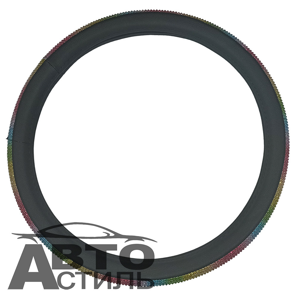 Оплетка на руль круглая Coolpart DIAMOND D50  (38*38) к/з черн/цветной СТРАЗЫ D50BL-CL