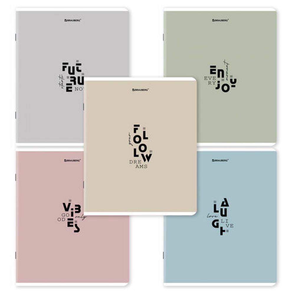 Тетрадь А5, 48 л., BRAUBERG, скоба, клетка, матовая ламинация, "Однотонный_Пастель_2", (микс в спайке), 405336