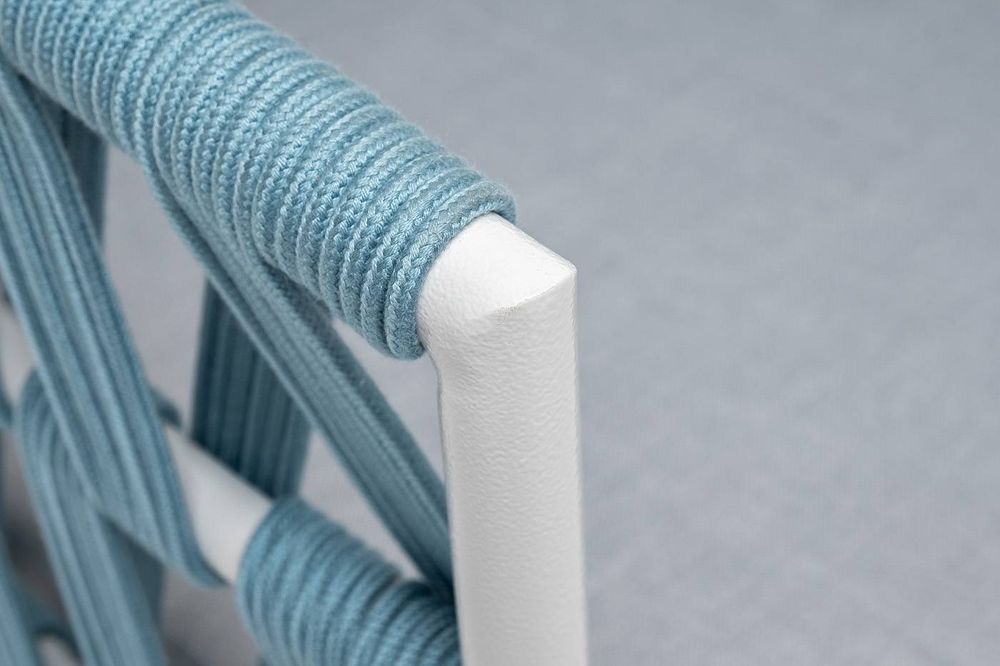 "Диего" кресло плетеное из роупа, каркас алюминий светло-серый (RAL7035) муар, роуп бирюзовый круглый, ткань светло-серая