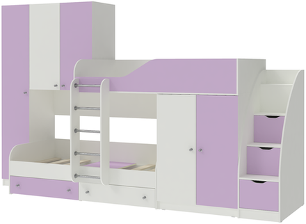 Двухъярусная кровать КарИВи Лео с лестницей Комод КарИВиом Белый  Ирис