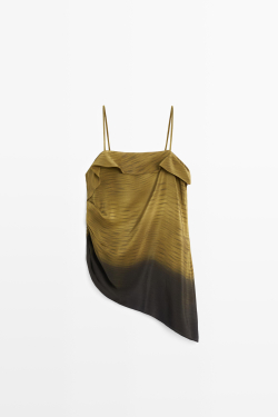 Massimo Dutti Асимметричный топ на бретелях с драпировкой, хаки