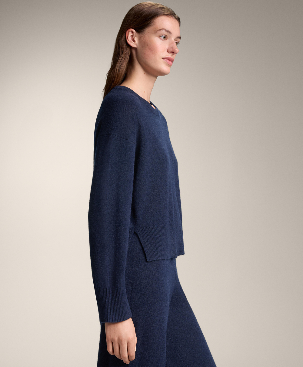 Oysho Джемпер с круглым вырезом из 100% кашемира, темно-синий
