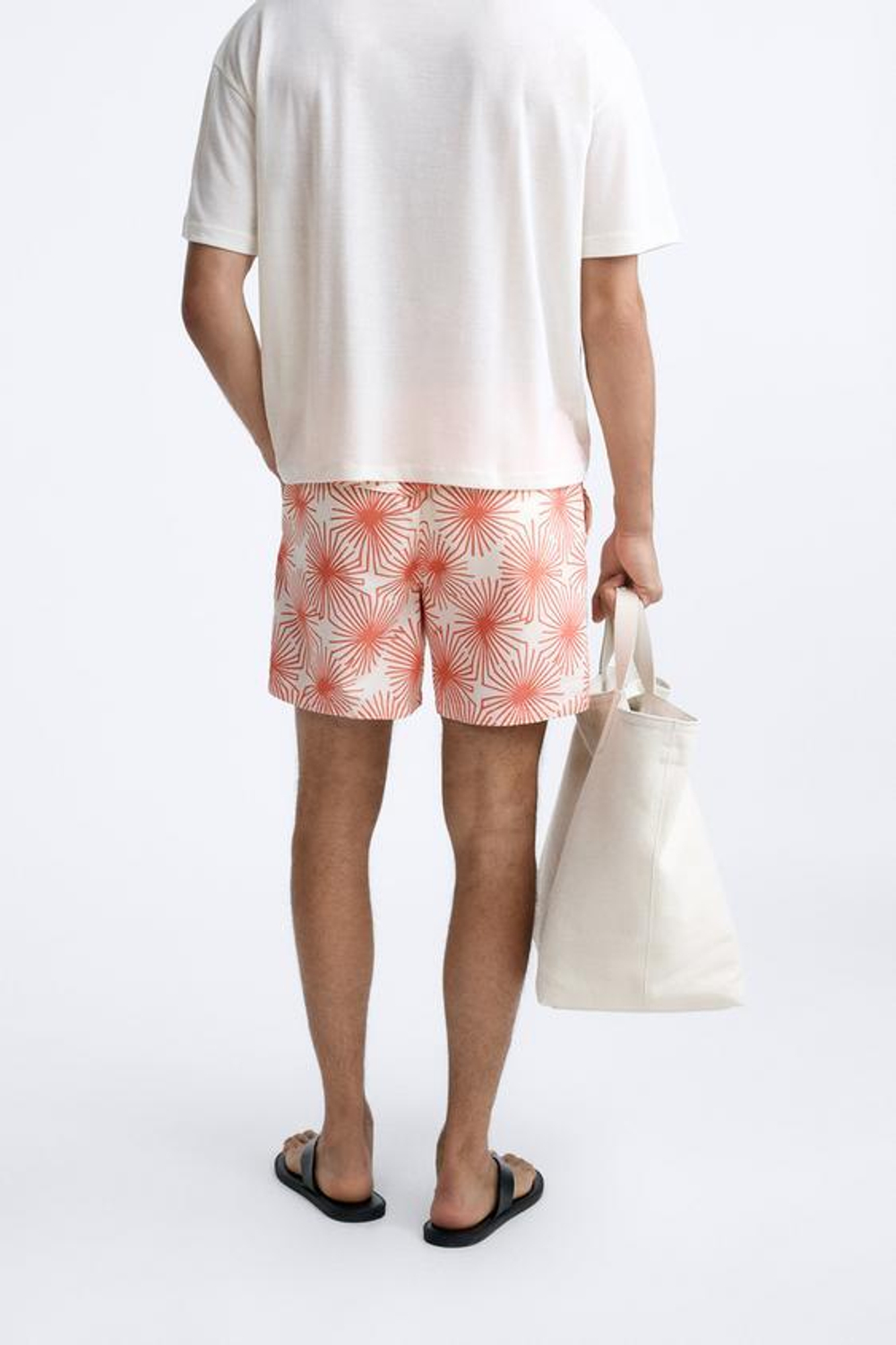 ZARA ПЛАВКИ КЛАССИЧЕСКОГО КРОЯ С ЦВЕТОЧНЫМ ПРИНТОМ, ОГНЕННО-КОРАЛЛОВЫЙ