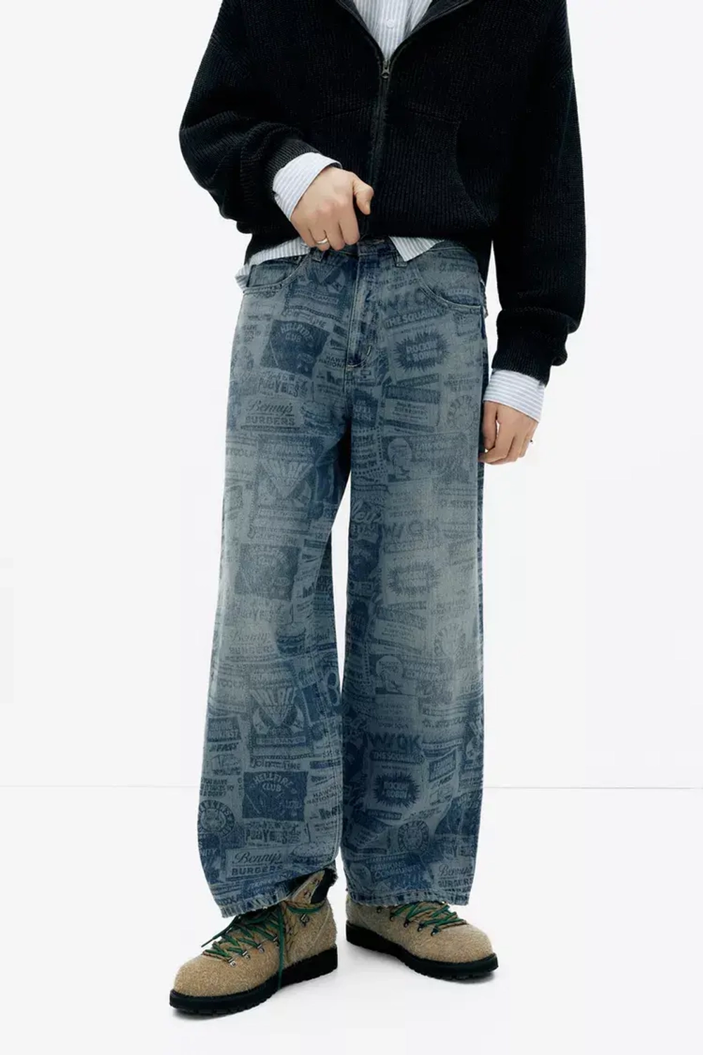 PULL&BEAR Джинсы широкого кроя "Stranger Things", синий