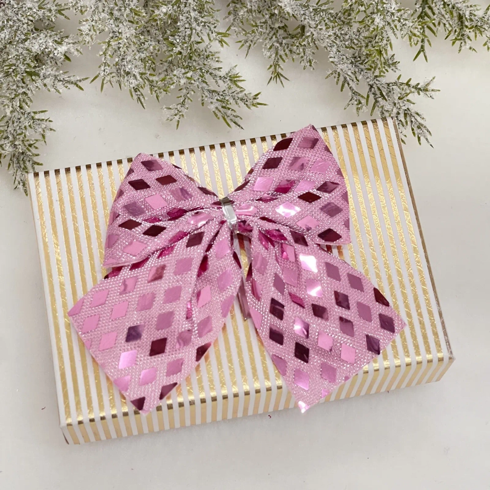 Бант на ёлку «Сказочные переливы» 9*10 см (набор 3 шт), Розовое золото