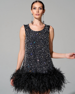 Платье длины мини "Венера" с премиальными перьями страуса