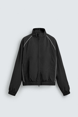 ZARA КУРТКА ИЗ ВЫСОКОТЕХНОЛОГИЧНОЙ ТКАНИ С КОНТРАСТНЫМИ ДЕТАЛЯМИ, ЧЕРНЫЙ