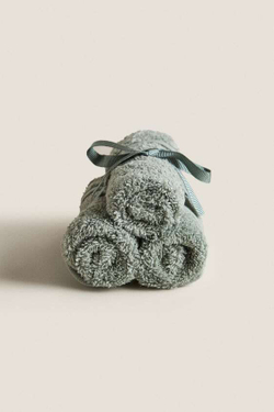 ZARA HOME ХЛОПКОВОЕ ПОЛОТЕНЦЕ (НАБОР ИЗ 3 ШТУК), СИНЕ-ЗЕЛЕНЫЙ