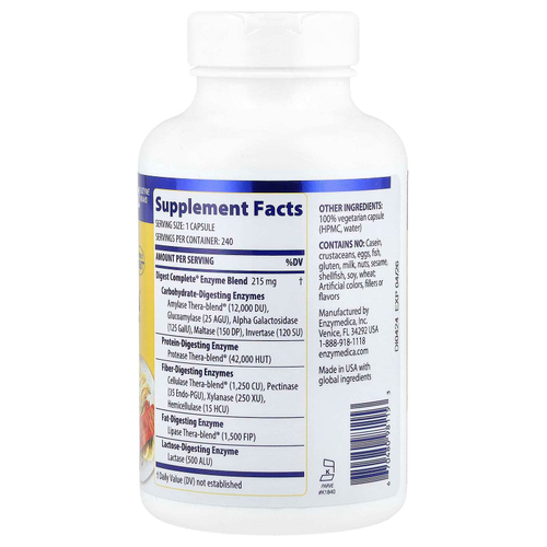 Enzymedica, Digest, полная формула ферментов, 240 капсул