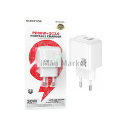 Сетевое зарядное устройство Borofone BAS45A, 1 USB-A, 1 USB-C, 30W, 3A, белый
